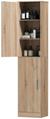 Produktbild von HOMCOM Badezimmerschrank Badschrank hoch schmal mit 2 Türen Verstellbare Regale