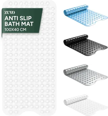 Produktbild von Rutschfeste Badmatte, Anti-Schimmel, 100 x 40 cm, Weiß, Maschinenwaschbar, für Badewannen