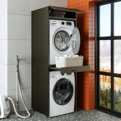 Produktbild von Roomart DUO-I Waschturm 67 cm breit, Schwarz-Eiche