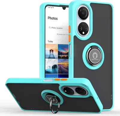 Produktbild von Honor X7 Hülle, Ring Halter Ständer Matte Transluzent TPU Rahmen Stoßfest Schutzhülle für Honor X7 Hellblau