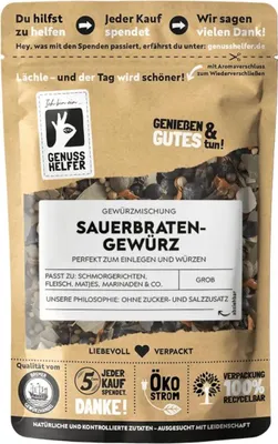 Produktbild von Sauerbratengewürz, grob gemahlen, feine Würze zum Marinieren oder Einlegen von klassischem Sauerbraten, 100g