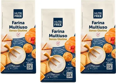Produktbild von 3x Nutri Free Farina Multiuso Mehrzweckmehl Mehl Laktose- und Milcheiweißfrei Glutenfrei 1Kg-Packung ideal für süß und herzhaft