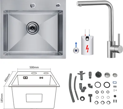 Obrázek produktu pro Kuchyňský dřez 50 cm * 45 cm, nízkotlaká kuchyňská baterie 31,9 cm, kartáčovaná