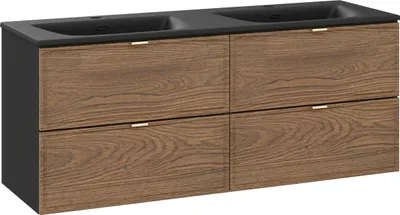 Produktbild von Badezimmerschrank 120 Cm Eiche Schwarz Matt Mit Doppelwaschtisch