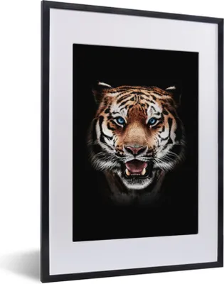 Produktbild von MuchoWow® MuchoWow® Gerahmtes Poster Porträt - Tiger - Schwarz 30x40 cm - Poster mit zchwarzem Bilderrahmen - Wandposter Schlafzimmer