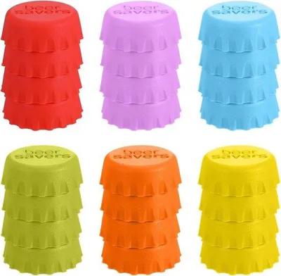 Produktbild von Silikonische Flaschenverschlüsse - 24 Stück - Reusable für Bierflaschen - Selbstgebraute Getränke - 6 Farben