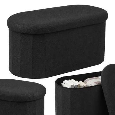 Produktbild von Relaxdays Sitzbank, Teddystoff, Stauraum, gepolstert, Flur, Schlafzimmer, HBT: 38x76x38 cm, Bouclé Sitztruhe, schwarz
