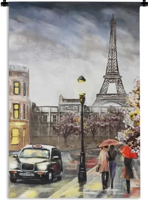Produktbild von MuchoWow® Wandteppich Wandbehang Gemälde - Paris - Frankreich - Öl 90x135 cm Tapisserie Dekoration Wandtuch - Baumwolle - Wandskulptur
