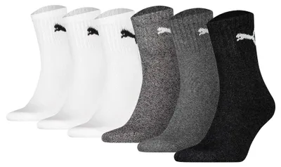 Produktbild von PUMA Uni Sportsocken, 6 Paar - Short Crew Socks, Tennissocken, einfarbig Weiß/Grau 35-38