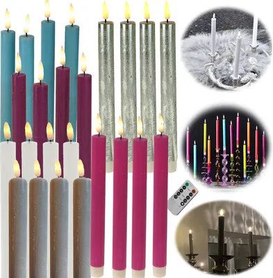 Produktbild von LS-LebenStil LED 3D Stabkerzen 4´er Set Silber 24cm Echtwachs mit Timer Fernbedienung flackernde flammenlose Kerze Tafelkerze Spitzkerze