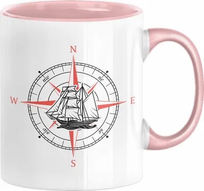Produktbild von Segler Tasse Geschenk Kapitän Segelboot Anker Matrose Seemann Geschenkidee Navigation Kompass Segelyacht Segeln (Rosa)