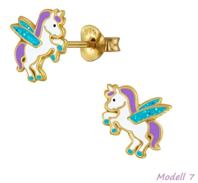 Produktbild von Kinderohrstecker: Mädchen Ohrringe Silber „Einhorn / Pegasus“ Modell 7