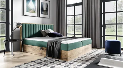 Produktbild von Boxspringbett CHANTELLE 4 – 140x200, Grün + GRATIS Topper
