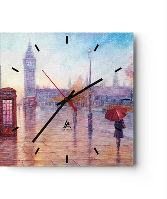 Produktbild von Wanduhr - Quadrat - Glasuhr - Groß Ben Regenschirm - 30x30cm - Schleichendes Uhrwerk - Lautlos - zum Aufhängen bereit - Dekoration Modern - Wanddekoration aus Glas - C3AC30x30-4394
