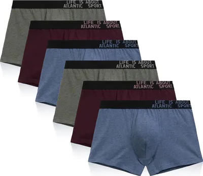Imagen del producto de Pantalones cortos tipo bóxer Atlantic, deportivos, en gris, azul y rojo, confeccionados en algodón