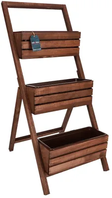 Image de Étagère à fleurs KOTARBAU®, modèle "Blumentreppe" avec insert, 3 niveaux, 46x58x105 cm, couleur marron