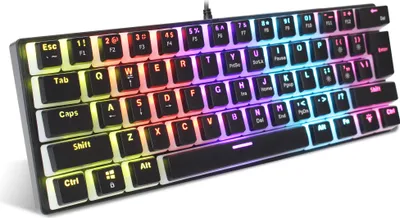 Obrázek produktu pro L700 Kabelová mechanická klávesnice s 61 klávesami, 12 efektů podsvícení | Dvoubarevné ABS klávesy | Bezkonfliktní s 21 klávesami | Mechanické modré tělo
