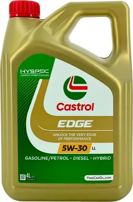 Produktbild von Castrol EDGE 5W-30 LL, 4 l, 0W-30, Auto, Dieselmotor, Ottomotor, Gold, 11,9 mm²/s