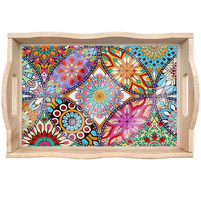 Produktbild von Diamond Painting Tablett – Mandala │ Holztablett 35×24,5 cm  |  Naturholz | DIY Bastelset | Kreativgeschenk für Erwachsene
