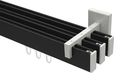 Produktbild von Interdeco Innenlaufstange / Gardinenstange mit Innenlauf Schwarz / Weiß, Typ Smartline Paxo (Kappe), 14x35 mm 3-läufig, 400 cm