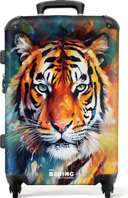 Produktbild von NoBoringSuitcases.com® Großer Koffer - Porträt eines Tigers als Ölgemälde - Kombinationsschloss TSA - Hartschalen Trolley 4 Rollen - 72 liter - Reisekoffer - 66 cmKoffer Mittelgroß 67x43x25 cm, 72L,
