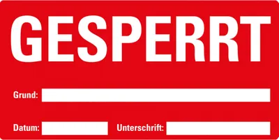 Produktbild von Dreifke® Etikett GESPERRT, beschriftbar, rot, Haftpapier, ablösbar, 148x74mm,...