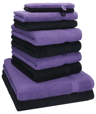 Produktbild von Betz 10-tlg. Handtuch-Set PREMIUM 2 Duschtücher 4 Handtücher 2 Gästetücher 2 Waschhandschuhe  Farbe: lila & schwarz