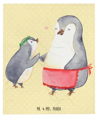 Produktbild von Mr. & Mrs. Panda Bettdecke Pinguin mit Kind - Gelb Pastell - Geschenk, Wohndecke, Kuscheldecke, Familie, Muttertag, Decke, Mutter, Tagesdecke, Bettüberwurf, Vorbild Mama
