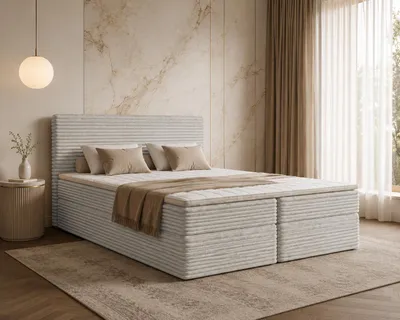Produktbild von Bett Boxspringbett NESO Topper T25 mit Bettkästen - Doppelbett, Stauraum, Schlafzimmer, Polsterbett, Bettgestell (200x200, Beige- Tilia 03)