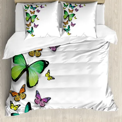 Produktbild von ABAKUHAUS Schmetterling Bettbezug, Bohem Wilde Schmetterlinge, Milbensicher Allergiker geeignet mit Kissenbezügen, 155 cm x 220 cm - 80 x 80 cm, Mehrfarbig