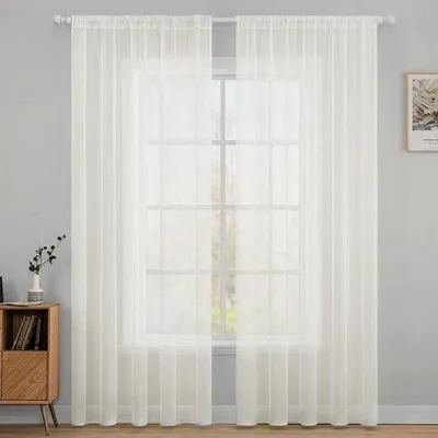 Immagine prodotto di Tende trasparenti in voile 200 x 140 cm per soggiorno e camera da letto, set da 2, con passante per asta, semplici, bianche