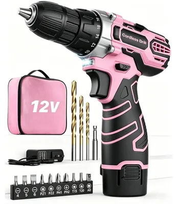 Immagine prodotto di Avvitatore a batteria - Trapano a batteria - 12 V - 18+1 livelli di coppia - Rosa, 15 accessori