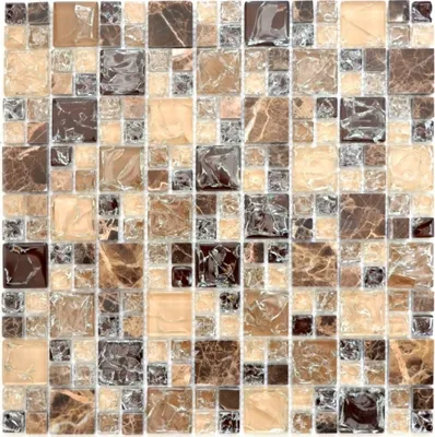 Produktbild von Mosaikfliese Transluzent dunkelbraun Kombination Glasmosaik Crystal Stein emperador dunkel MOS87-K1455_f
