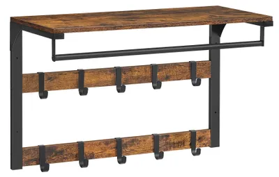 Zdjęcie produktu dla Półka ścienna z wieszakami 65x30x42 rustykalny brąz z haczykami loft