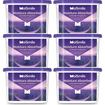 Zdjęcie produktu dla Absorbery wilgoci o zapachu lawendy, zestaw 6 sztuk, opakowania po 10,5 uncji, idealne do szaf, łazienek, samochodów, piwnic