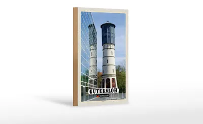 Produktbild von Holzschild Städte Gütersloh Wasserturm Dekoration 12x18 cm