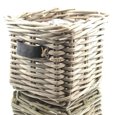 Produktbild von VAN DER LEEDEN Rattan Übertopf Grau quadratisch mit Folienauskleidung 50 x 50 cm