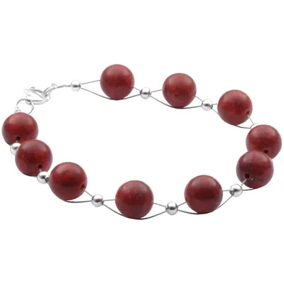 Produktbild von Armband aus Koralle Schaumkoralle Kugel & 925 Silber Korallenarmband rot dunkelrot glatt Damen