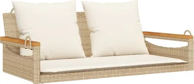Produktbild von Hängebank mit Kissen Beige 109x62x40 cm Poly Rattan