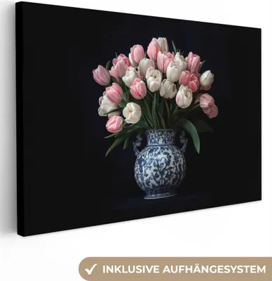 Produktbild von Leinwand Bilder 60x40 cm - Blumen - Tulpen - Rosa, Wandbilder, Wanddeko Wohnzimmer, Bild