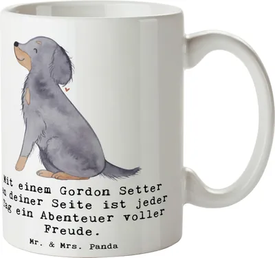 Produktbild von Mr. & Mrs. Panda Kaffeebecher Gordon Setter Freude - Weiß - Geschenk, Hunderasse, treuer Begleiter, Enthusiasmus, loyal, Kaffeetasse, Familienhund, Hunderassen, Pflege