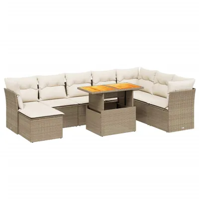 Produktbild von vidaXL 9-tlg. Garten-Sofagarnitur mit Kissen Beige Poly Rattan