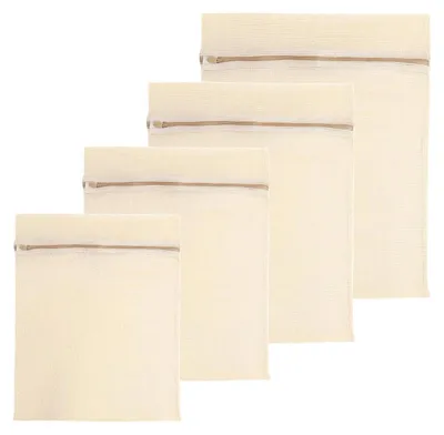 Immagine prodotto di Set di 4 sacchetti per il bucato in cotone con cerniera, adatti per lavatrice, ideali per viaggi, biancheria intima, reggiseni e capi delicati, dimensioni da 20 a 60 cm