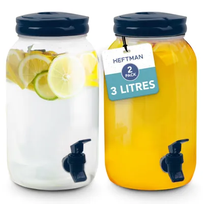 Produktbild von HEFTMAN Getränkespender aus Kunststoff mit Wasserhahn 3L - 2 Stück (Blau)