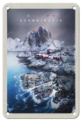 Produktbild von Blechschild Reise 12x18cm Skandinavien Schnee Meer Gebirge Schild