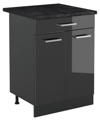 Produktbild von Küchenunterschrank Vicco R-Line Anthrazit Hochglanz/Anthrazit 60 cm mit Schublade Arbeitsplatte Anthrazit, Model 61074