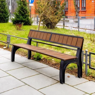 Produktbild von REKORD Gartenbank Split WPC 160 cm Braun Wetterfeste Parkbank mit Gusseisen-Gestell