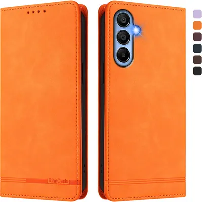 Produktbild von Hülle für Samsung Galaxy A15 5G/4G, Retro Kunstleder Ständer Klapphülle mit Kartenfächer und Magnetische Orange