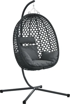 Produktbild von 2025 Moderne Hängender Eierstuhl Korb mit Ständer Anthrazit Poly Rattan - Hollywoodschaukeln Hommie69314