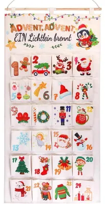 Produktbild von Adventskalender-Tüten 24 Tage Countdown Jutebeutel zum Aufhängen 15x10 cm Satin Mix